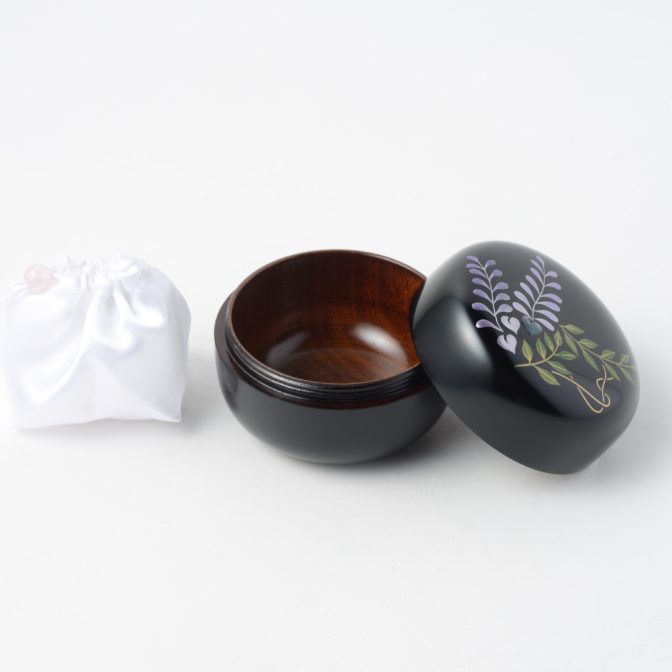 こころ藤花　蒔絵・螺鈿の美しいミニ骨壷　総漆塗り